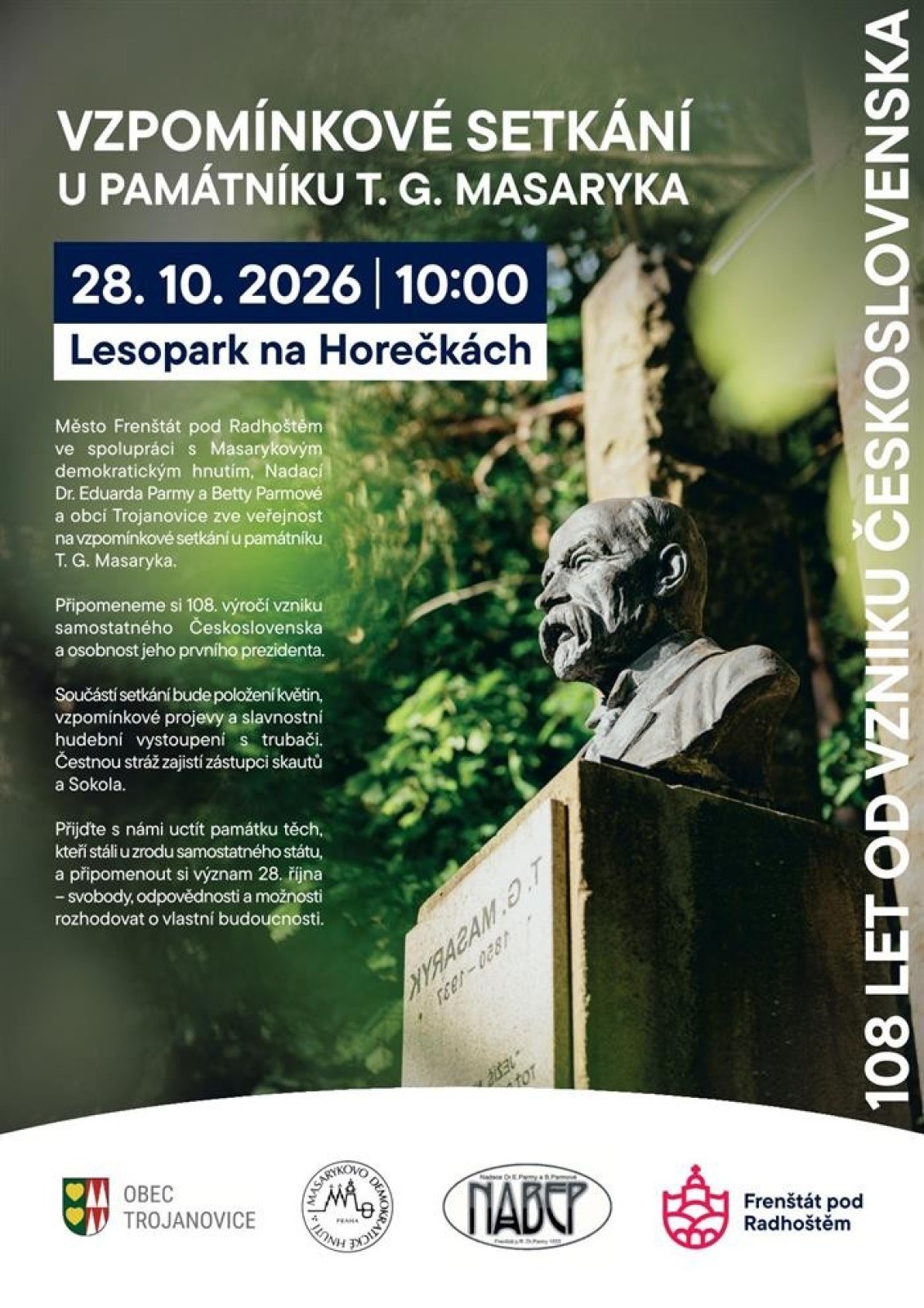 VZPOMÍNKOVÉ SETKÁNÍ U PAMÁTNÍKU T.G.MASARYKA - 180 LET OD VZNIKU ČESKOSLOVENSKA