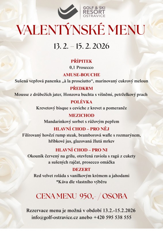 Valentýnské menu Golf & Ski Resort Ostravice